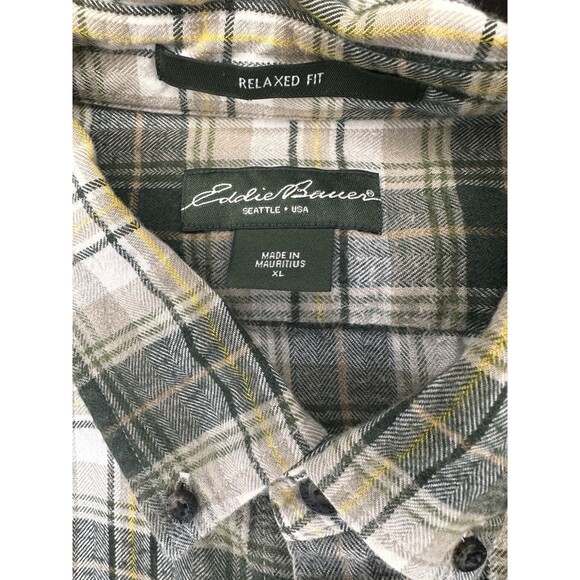 Eddie Bauer Relaxed Fit Plaid Button-Up Shirt XL Green Yellow 100% Cotton - Picture 3 of 5